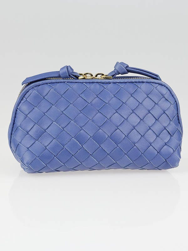 Bottega Veneta Blue Intrecciato Nappa Leather Cosmetic Bag