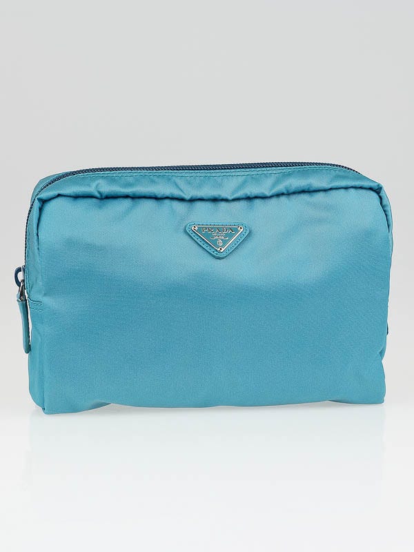 Prada Turquoise Nylon Triangle Vela Cosmetic Bag - Yoogi's Closet