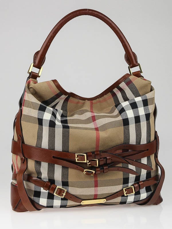 Burberry - Gosford House Check Bridle Leather Hobo Bag Brown