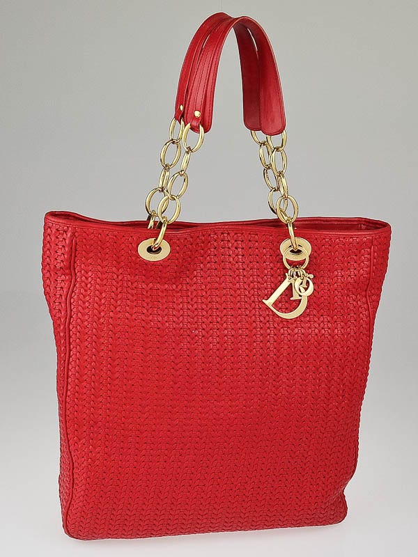 Christian Dior Red Woven Leather Dior Soft Large Tote Bag