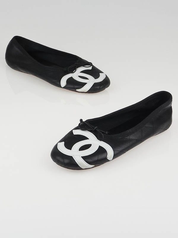 Chanel Black Quilted Leather Cambon Ballet Flats Size 7.5/38