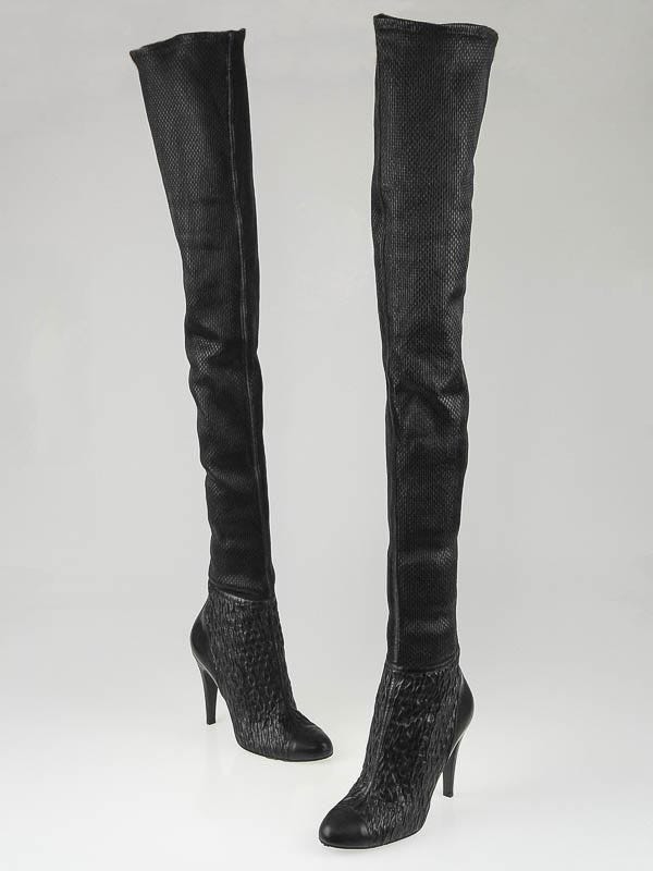 Chanel Black Leather City Flex Cap Toe Over-the-Knee Boots Size 9.5/40