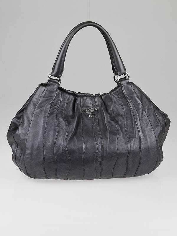 Prada Silver Metallic Nappa Stripes Tote Bag