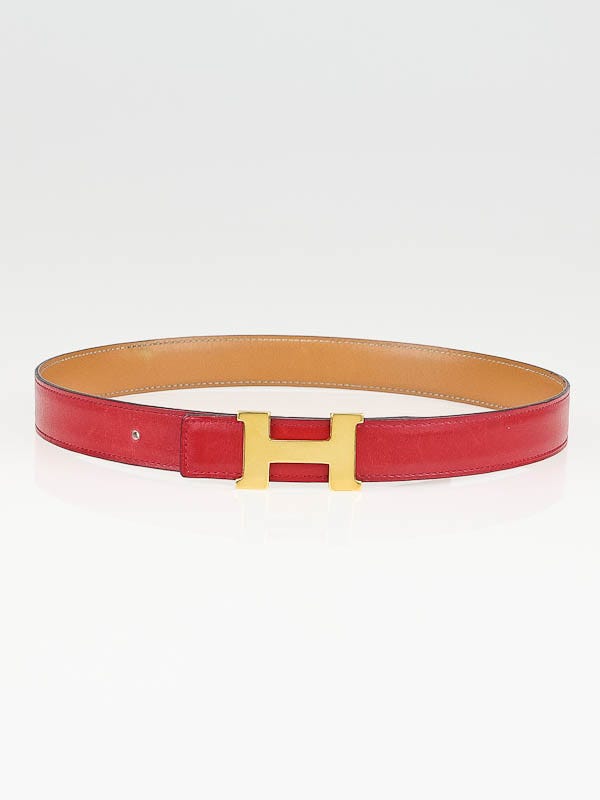 Hermes 24mm Red/Gold Box Leather Gold Plated Constance H Belt Size 65