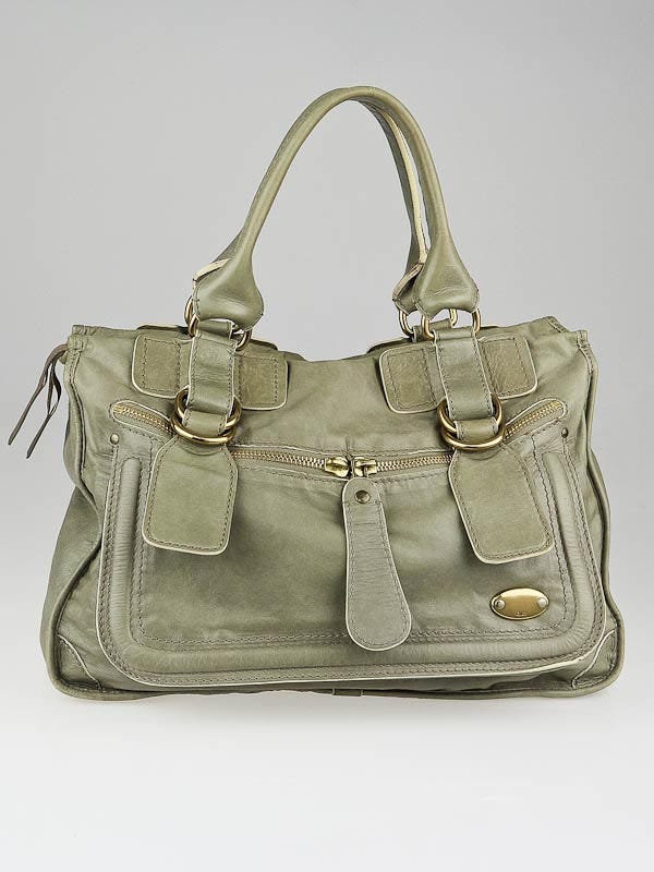 Chloe Light Green Lambskin Leather Large Bay Bag