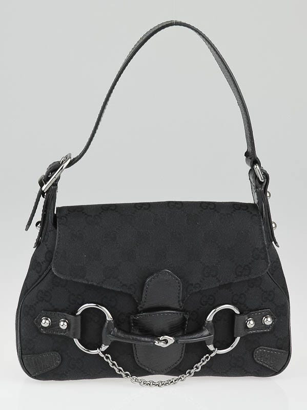 Gucci Black GG Canvas Horsebit Chain Small Shoulder Bag