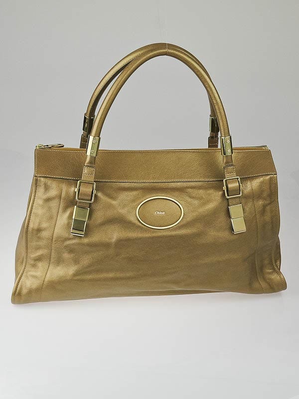 Chloe Metallic Gold Leather Large Victoria Tote Bag