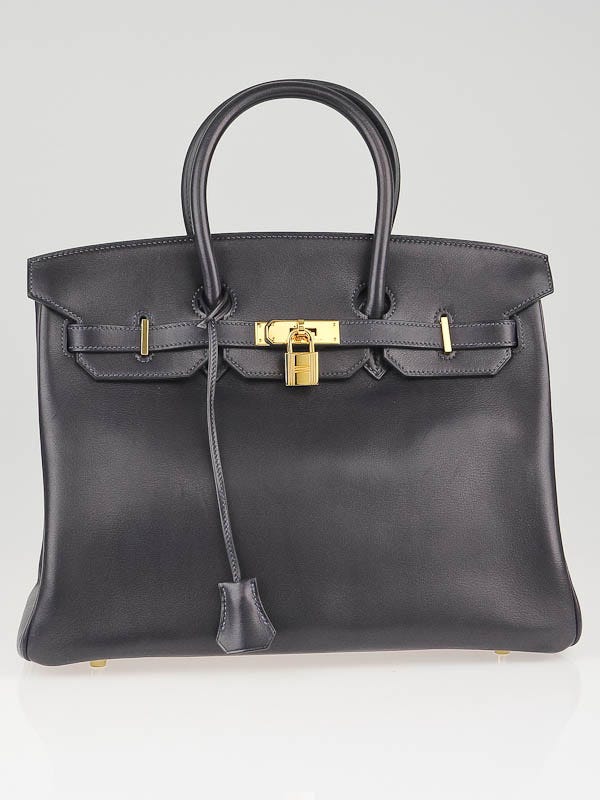 Hermes 35cm Navy Blue Swift Leather Gold Plated Birkin Bag