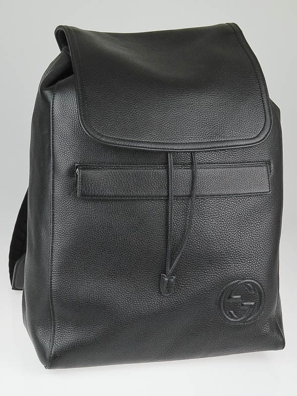 Gucci Black Pebbled Calfskin Leather Backpack Bag