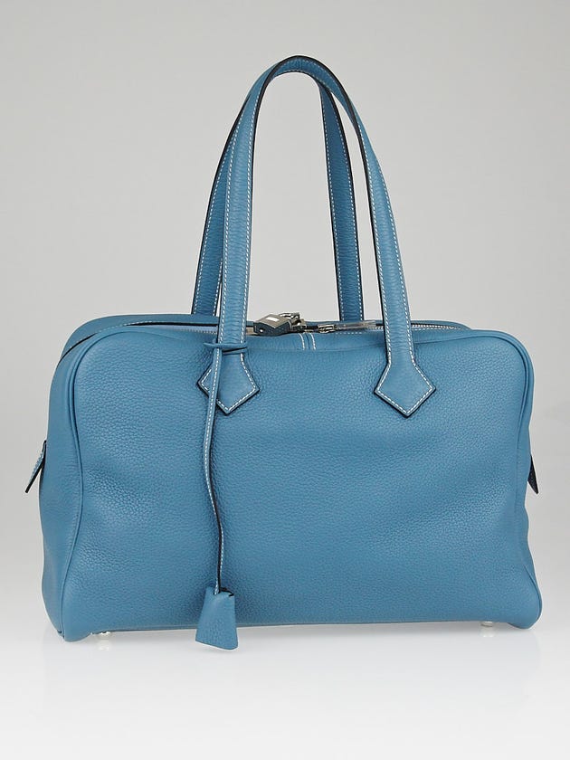 Hermes 35cm Blue Jean Clemence Leather Victoria II Bag