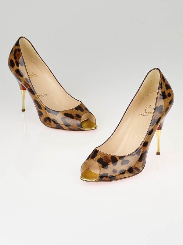 Christian Louboutin Leopard Print Patent Leather Yoyospina 100 Metal Pumps Size 8.5/39