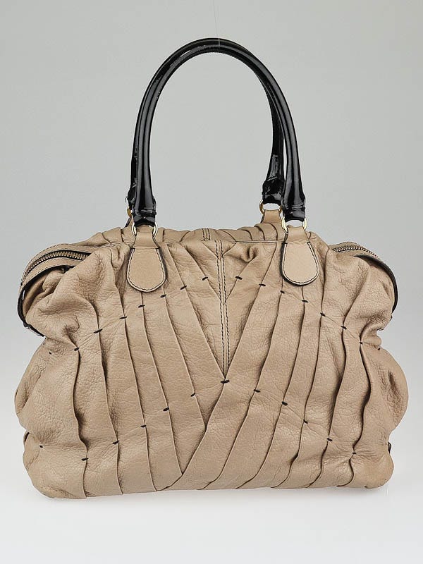 Valentino Beige Leather Pintucked Maison Tote Bag
