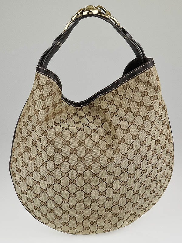 Gucci Beige/Ebony GG Canvas Horsebit Catena Hobo Bag