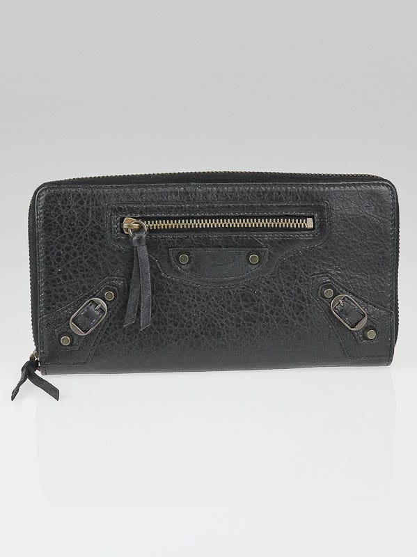 Balenciaga Black Leather Classic Continental Zip Around Wallet