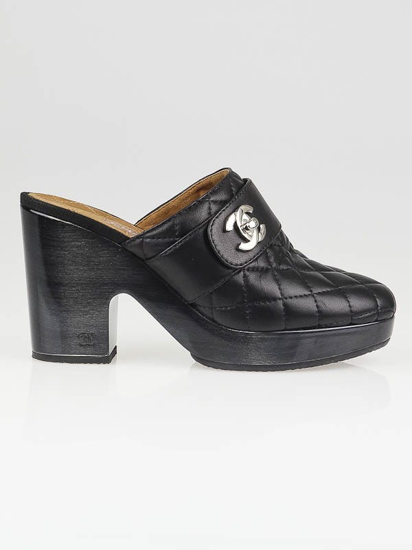 Chanel Black Quilted Leather CC Turnlock Clogs Size 7/37.5 - Yoogi's Closet