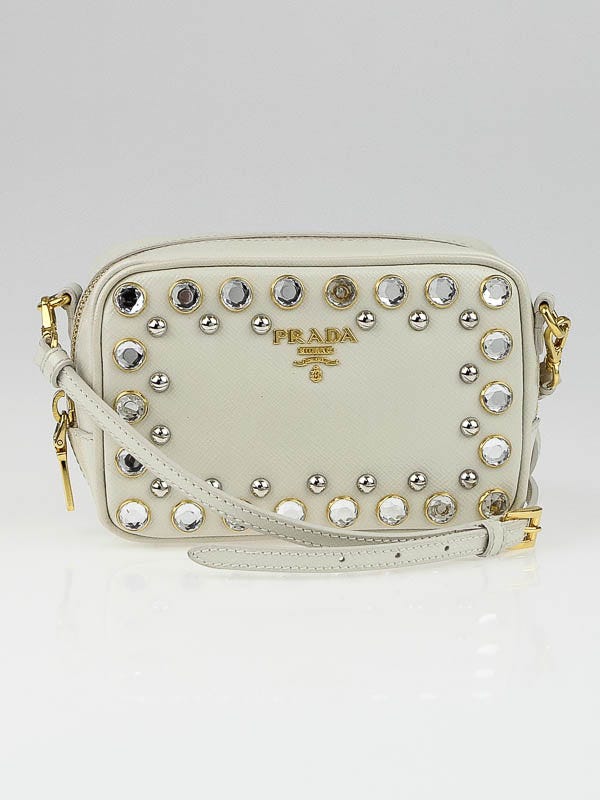 Prada Talco Saffiano Vernice Jeweled Crossbody Pochette Bag 1N1674