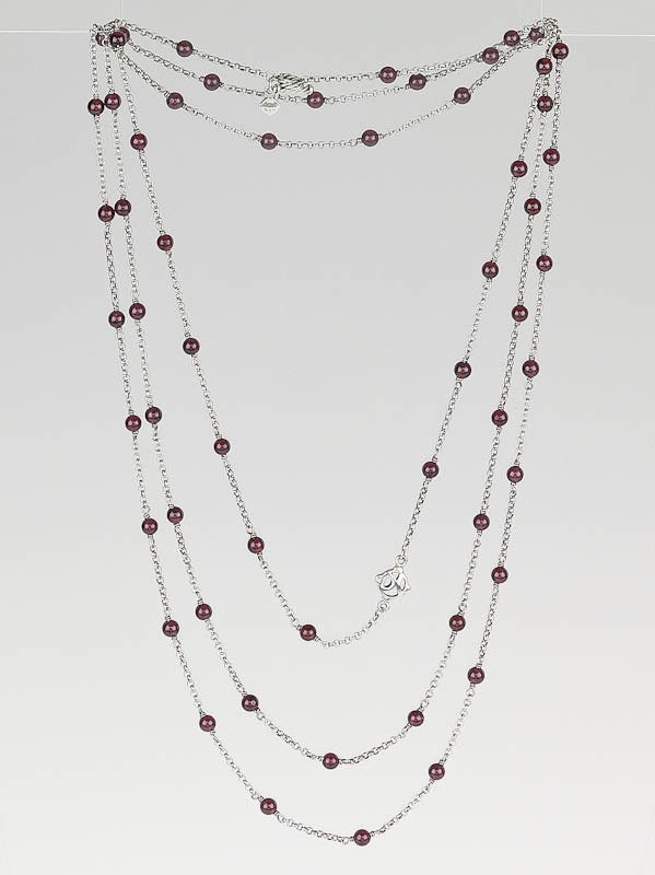 David Yurman Sterling Silver and Garnet Bead Spinal Chain Necklace