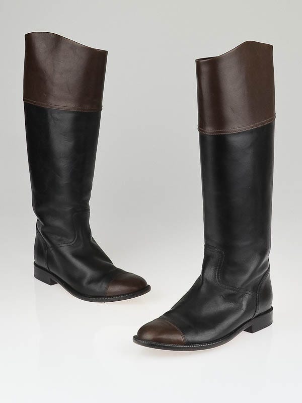 Chanel Black Leather Knee High Flat Riding Boots Size 9/39.5