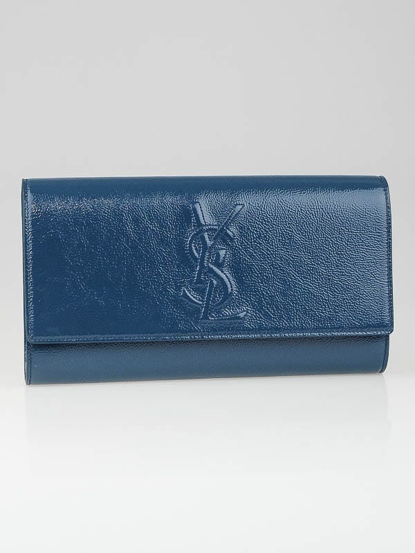 Yves Saint Laurent Teal Blue Patent Leather Belle Du Jour Clutch Bag