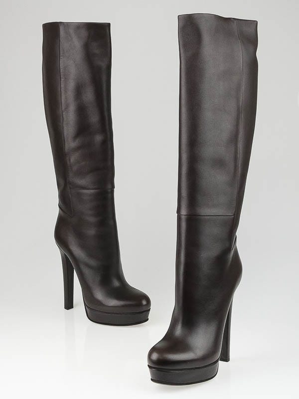 Gucci Dark Cocoa Leather Alexa High Heel Platform Boots Size 10.5/41