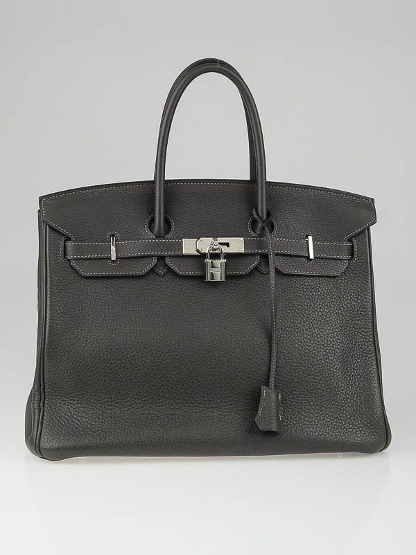 Hermes 35cm Graphite Clemence Leather Palladium Plated Birkin Bag