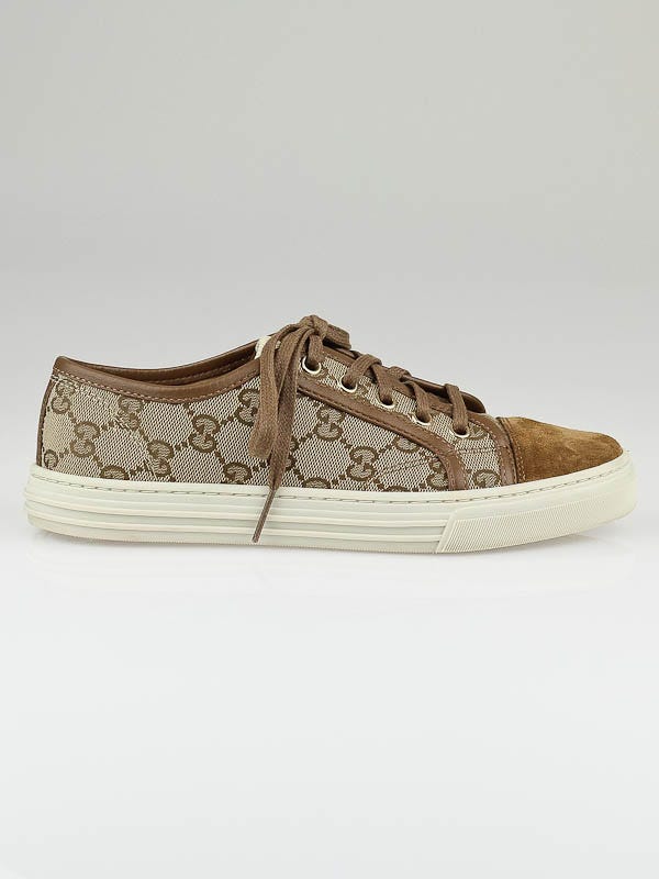GG Canvas Leather Trimmed Sneakers in Brown - Gucci