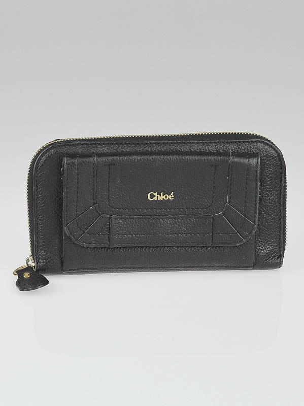 Chloe Black Pebbled Leather Long Zippy Wallet