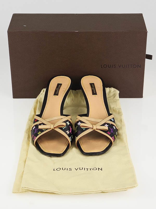 Louis Vuitton, Shoes, Louis Vuitton Black Multicolor Monogram Canvas And  Leather Trim Slide Mule