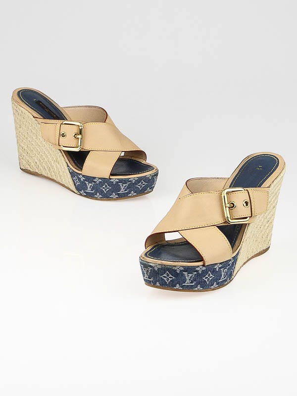 Louis Vuitton Blue Denim Monogram Denim Juan Les Pins Espadrille Wedges Size 9.5/40