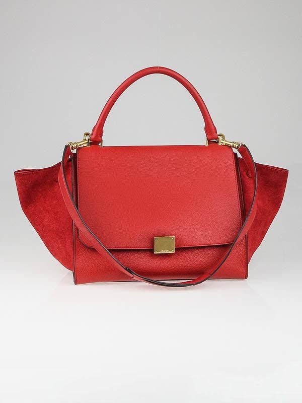 Celine Coquelicot Drummed Leather Small Trapeze Bag