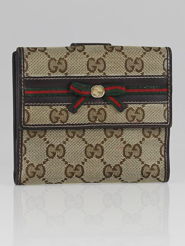Gucci Beige/Ebony GG Canvas Bow Detail French Flap Wallet