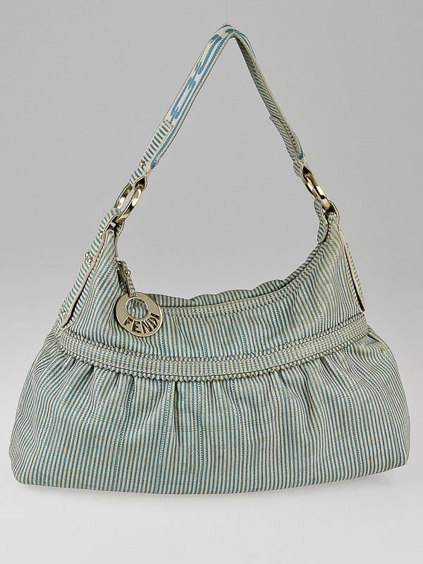 Fendi Blue/White Stripe Perforated Leather Chef Hobo Bag - 8BR448