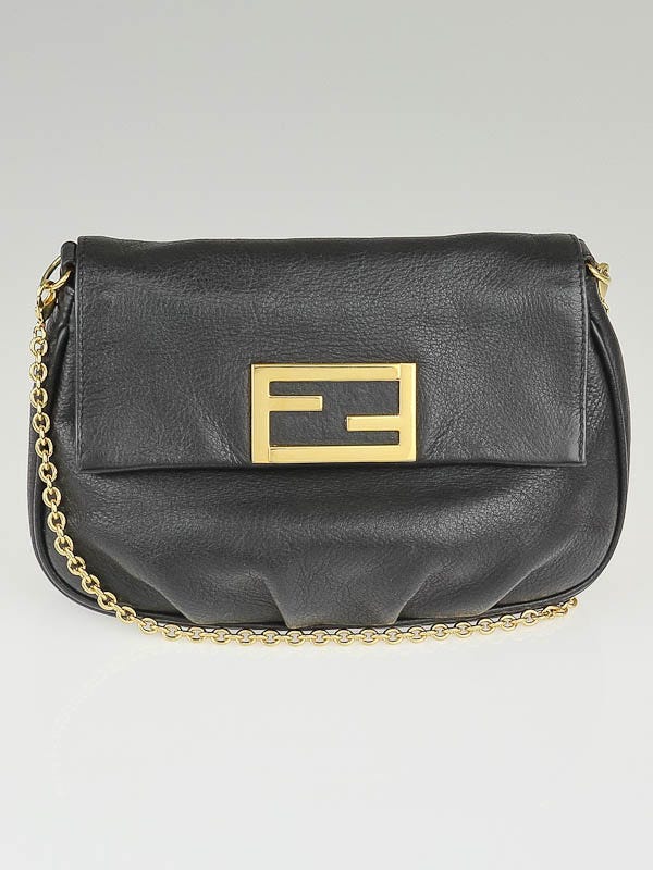 Fendi Black Leather Fendista Pochette Crossbody Bag - 8M0276