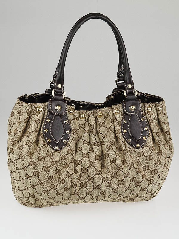 Gucci Beige/Ebony GG Canvas Studded Pelham Medium Tote Bag