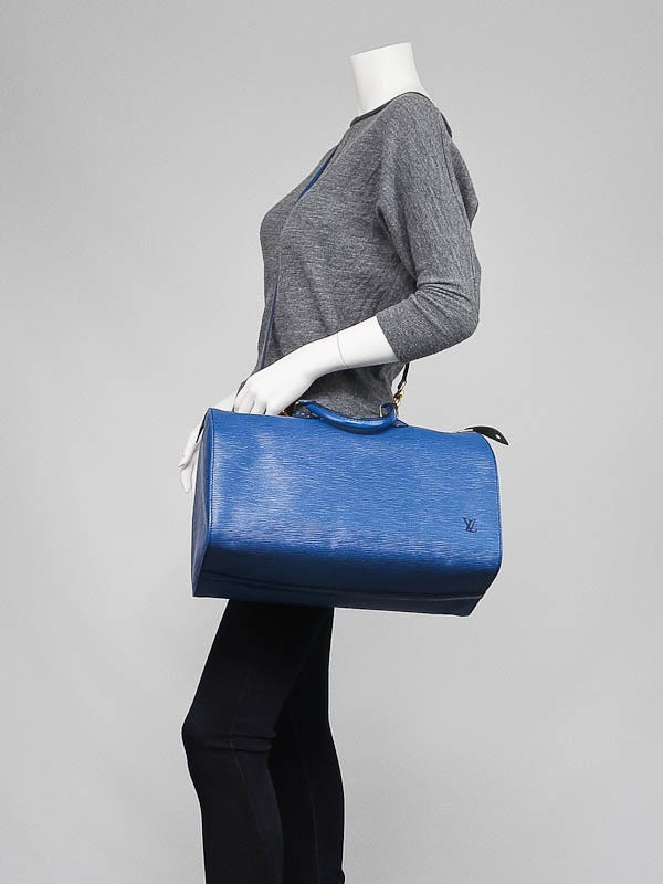 Louis Vuitton Toledo Blue Epi Leather Speedy 35 Bag w/ Shoulder
