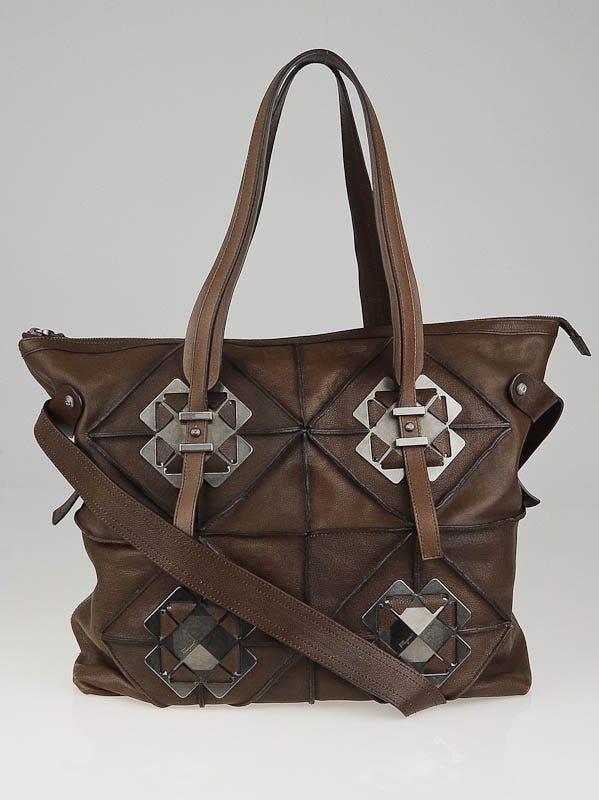Salvatore Ferragamo Brown Leather Mosaic XL Tote Bag