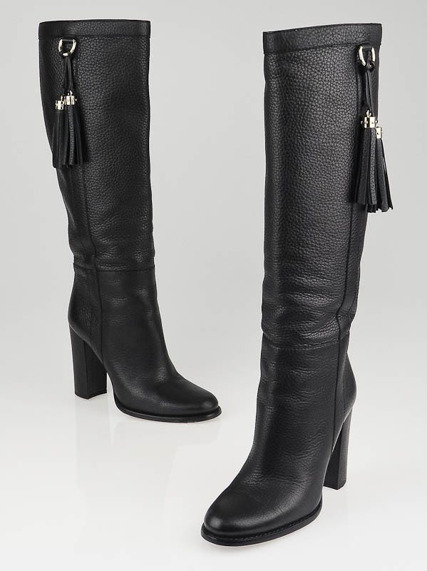 Gucci Black Leather Tassel Tall Boots Size 6/36.5