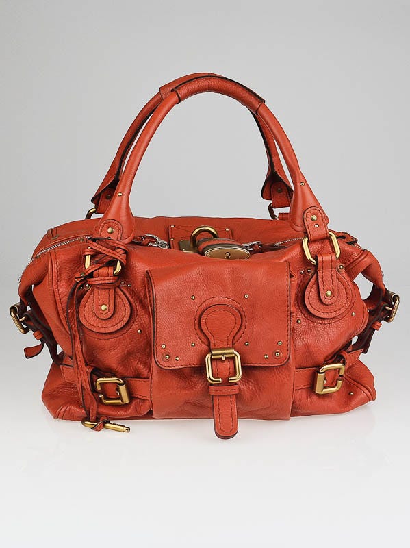 Chloe Orange Leather Front Pocket Paddington Satchel Bag