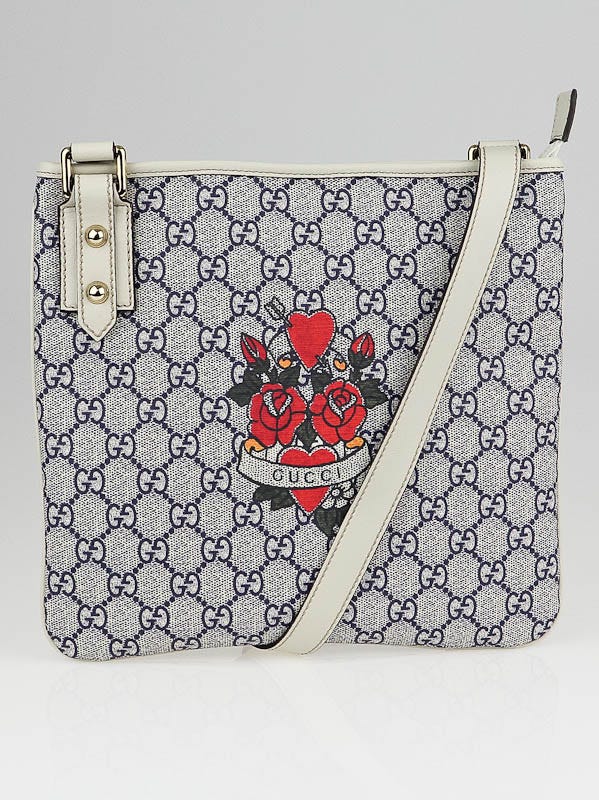 Gucci Blue/White GG Coated Canvas Tattoo Collection Crossbody Messenger Bag
