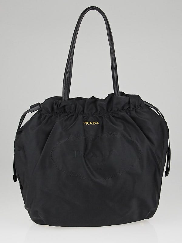 Prada Black Tessuto Nylon Logo Drawstring Tote Bag
