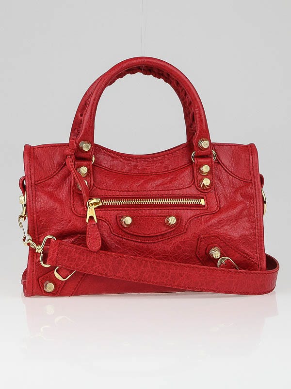 Balenciaga Rouge Cardinal Lambskin Leather Giant 12 Gold Motorcycle Mini City Bag