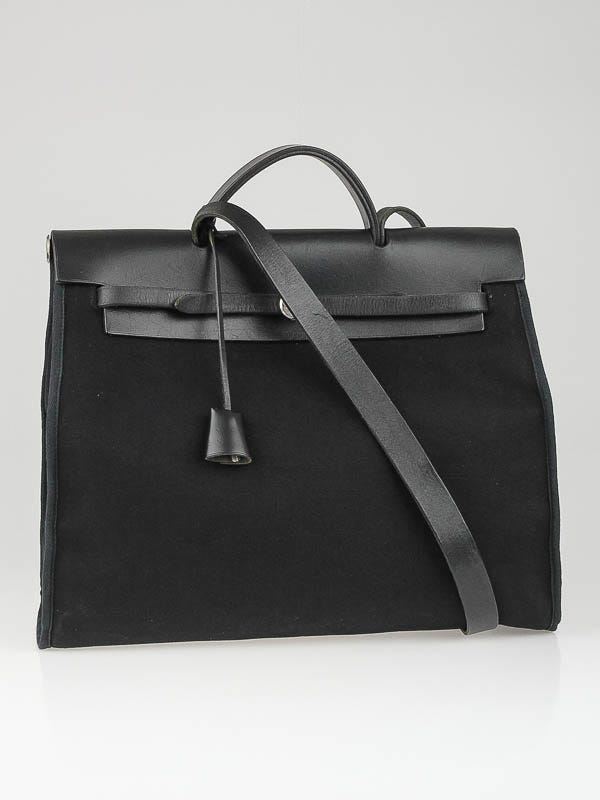 Hermes 40cm Black Canvas and Leather 2-in-1 Herbag GM Bag