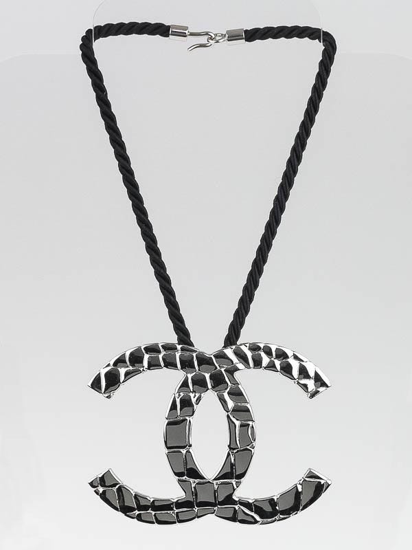 Chanel Black Cord Oversized CC Necklace