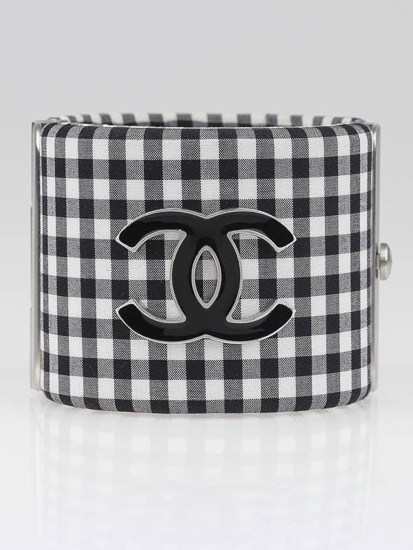 Chanel Black/White Gingham CC Cuff Bracelet