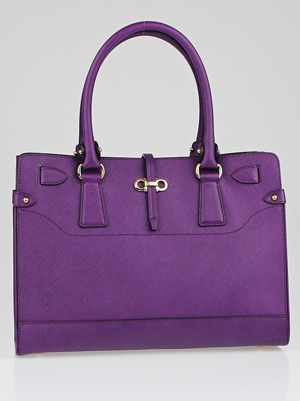 Salvatore Ferragamo Purple Pebbled Leather Briana Small Tote Bag