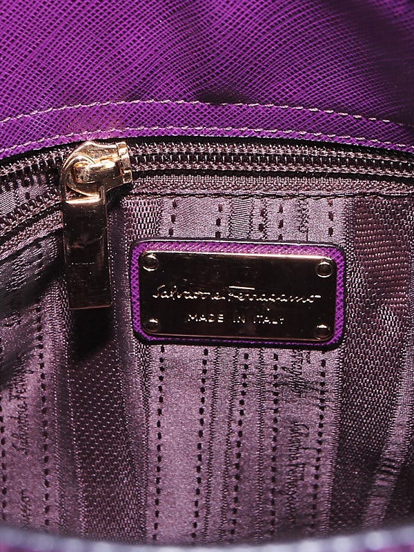 Salvatore Ferragamo Purple Pebbled Leather Briana Small Tote Bag