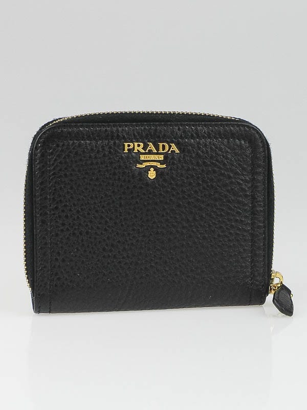 Prada Black Vitello Daino Leather Compact Wallet 1M0605