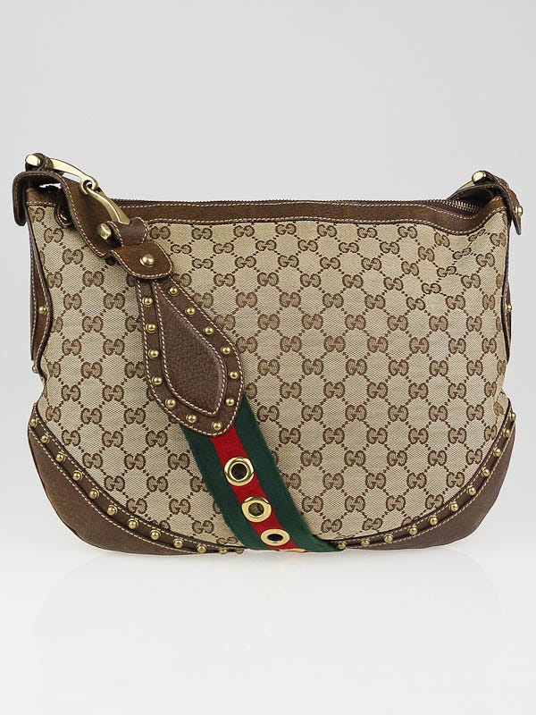 Gucci Beige/Brown GG Canvas Studded Web Cross-Body Bag