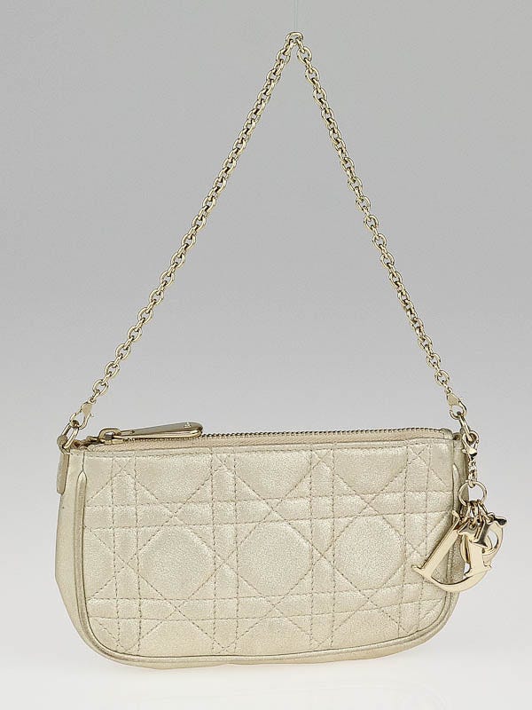 Christian Dior Gold Cannage Quilted Leather Lady Dior Mini Pochette Bag