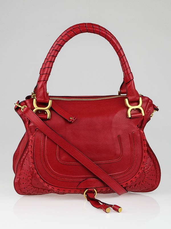 Chloe Red Leather Whipstitch Medium Marcie Shoulder Bag